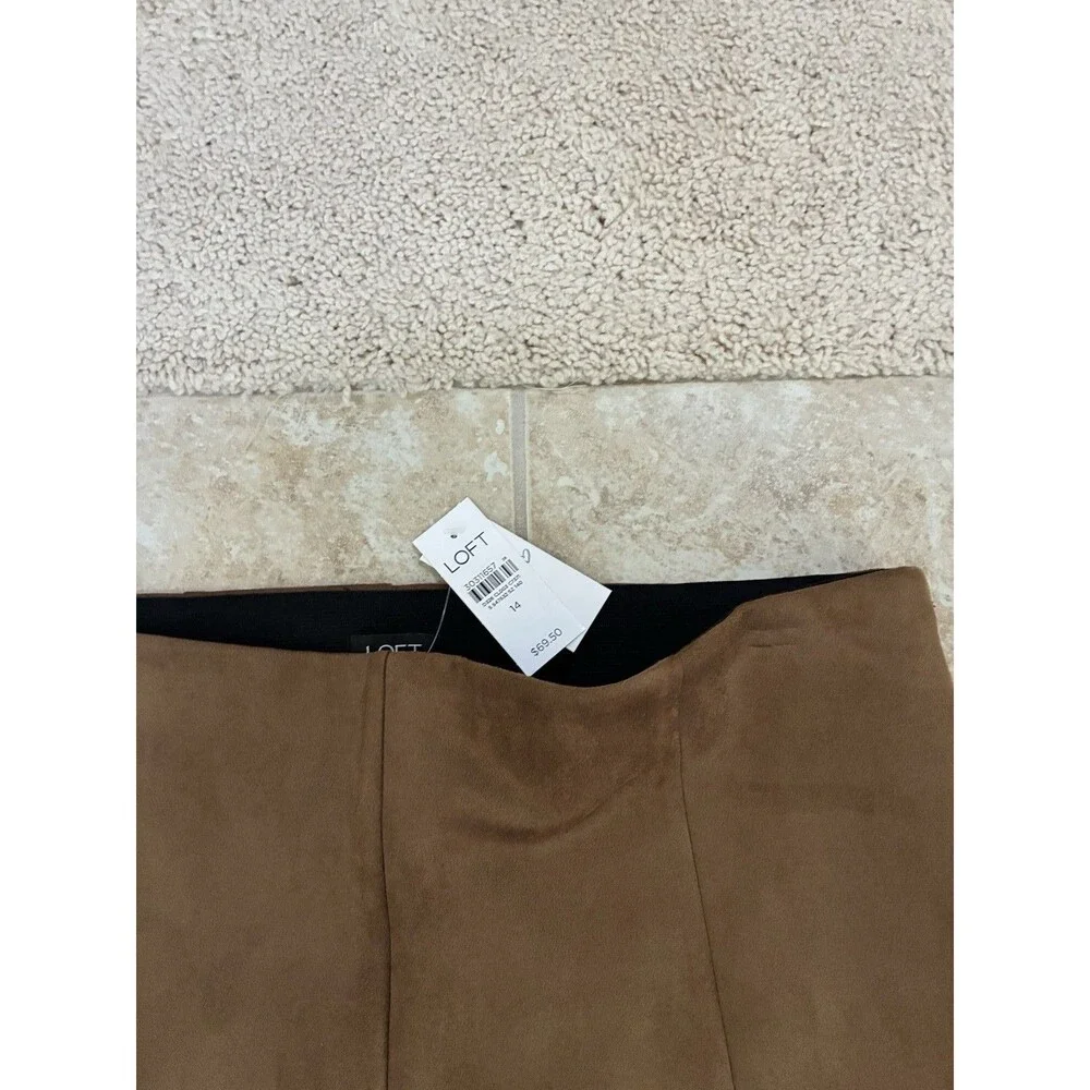 New LOFT FAUX SUEDE SEAMED PANTS Size 14 Golden Brown